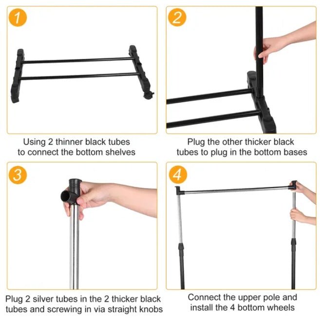 Adjustable & Foldable Rolling Garment Rack, Stainless Steel Clothes Hanger