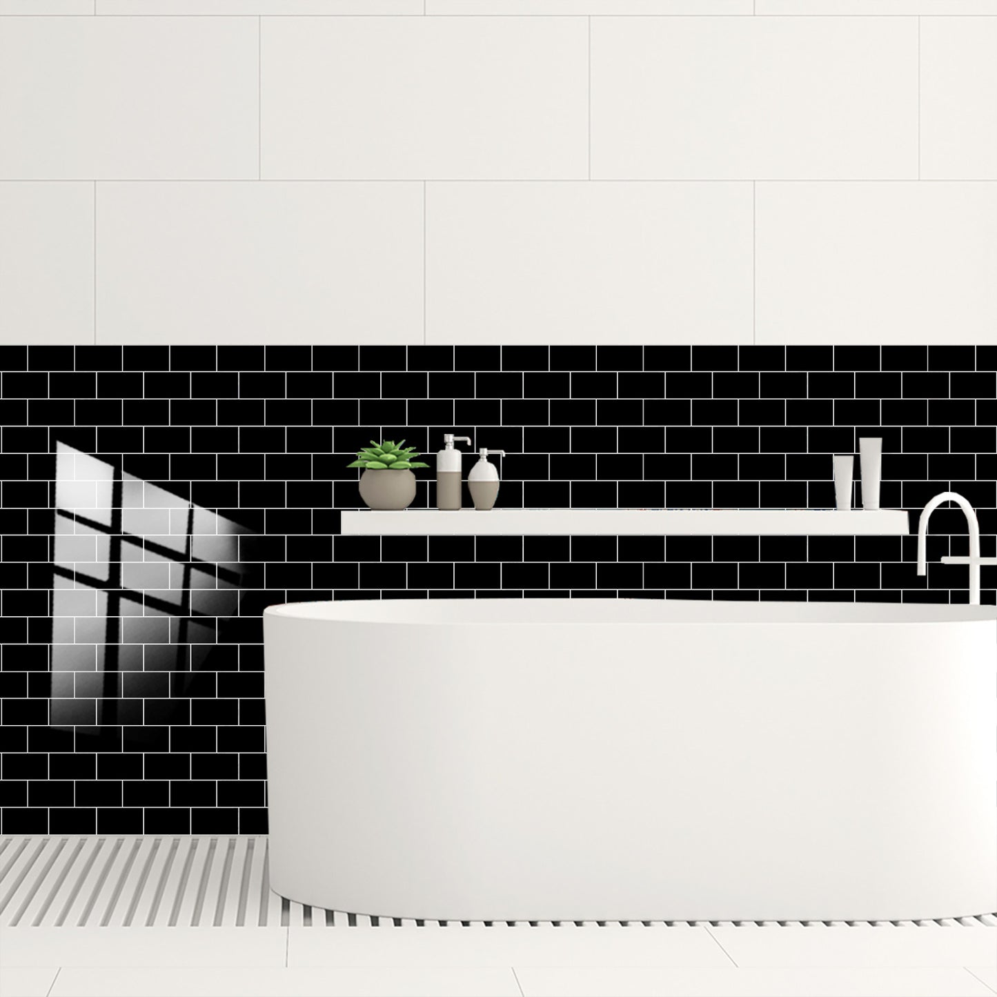Black Glossy Peel & Stick Wall Tiles – Self-Adhesive Waterproof Backsplash for Kitchen & Bathroom