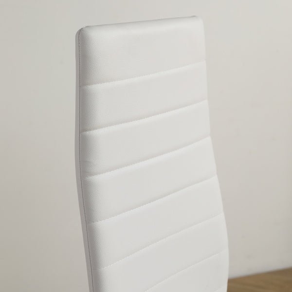 Set of 4 PU Leather Dining Chairs – Modern High-Back, Metal Legs (White) - DonoHome