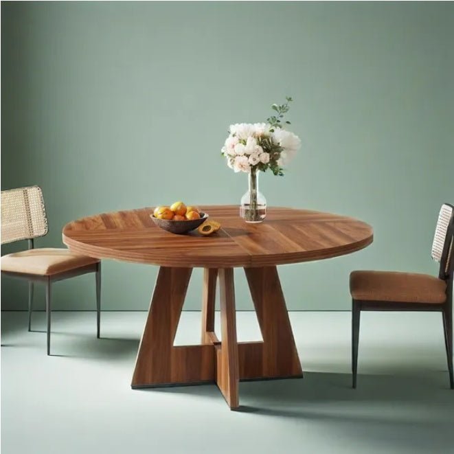 Modern Round Wood Dining Table with Cross Base, Kitchen Furniture