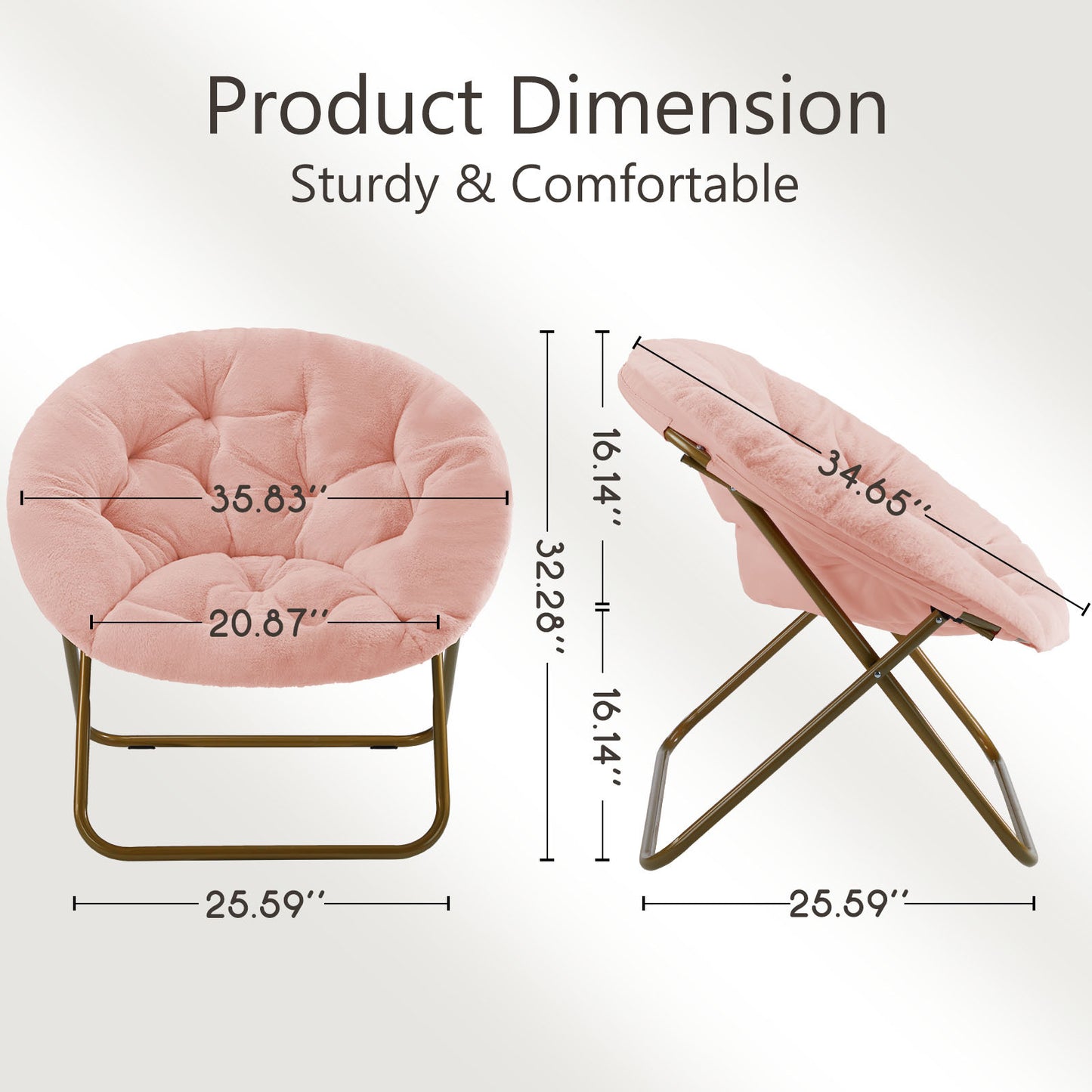 Faux Fur Saucer Chair – Cozy Round Accent Chair (White/Gray/Pink)