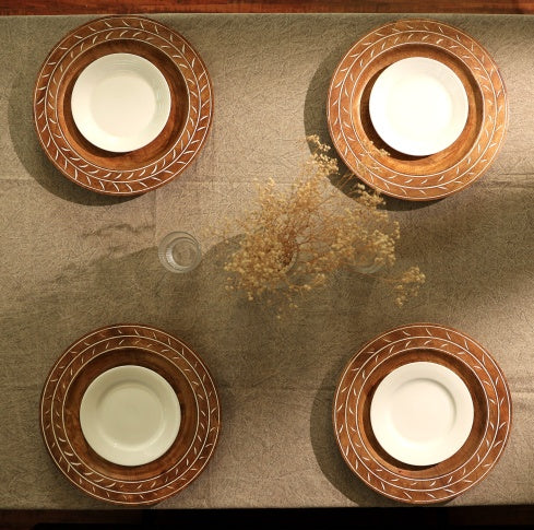 Handcrafted 13″ Wooden Charger Plates – Set of 4, Rustic Tableware