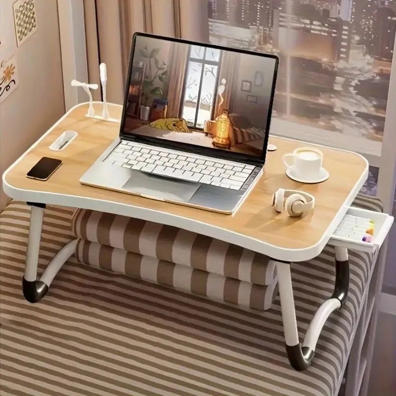 Folding Table with Cup Holder, Lightweight Bed Desk for Laptop - Perfect Space Saver! - DonoHome