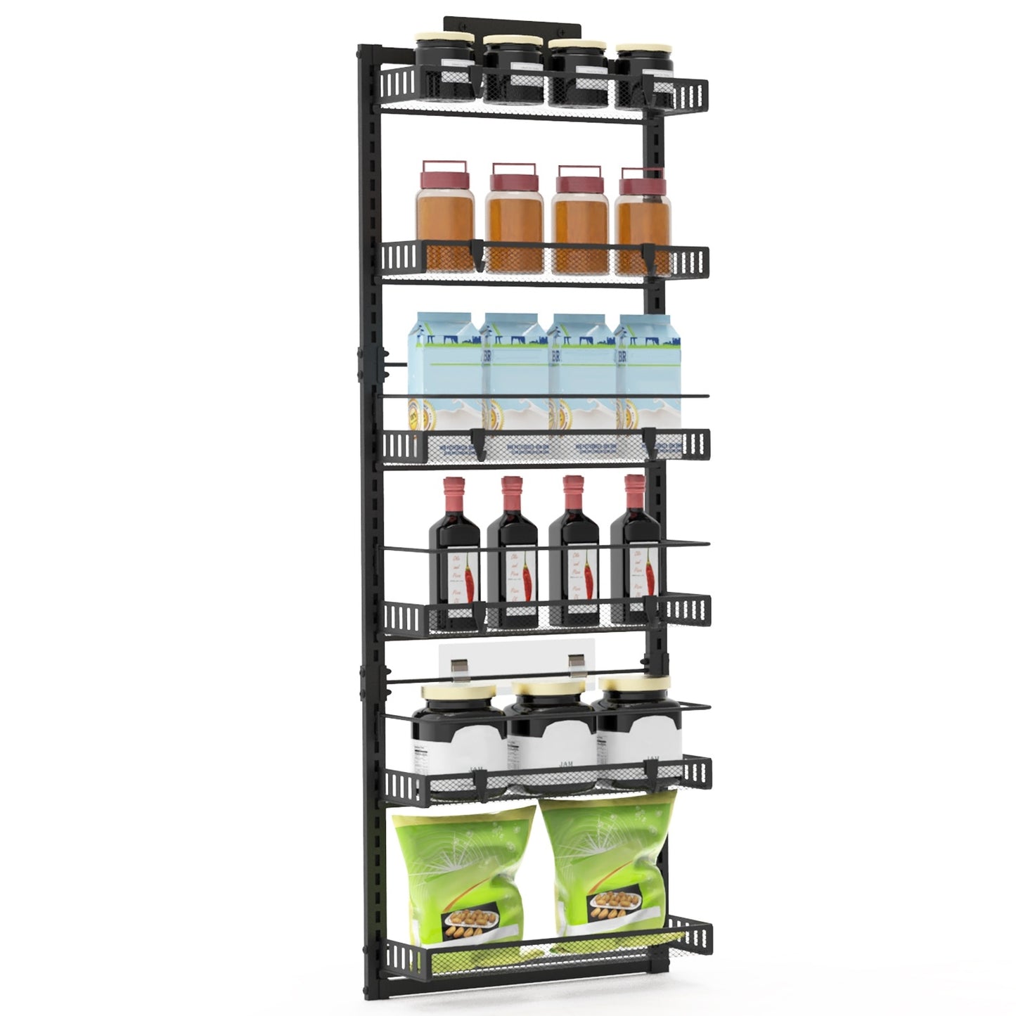 Over-the-Door Pantry Organizer, 6-Tier Carbon Steel Rack (50.2″H × 17.1″W × 5.5″D, 110 lb) – Black/White