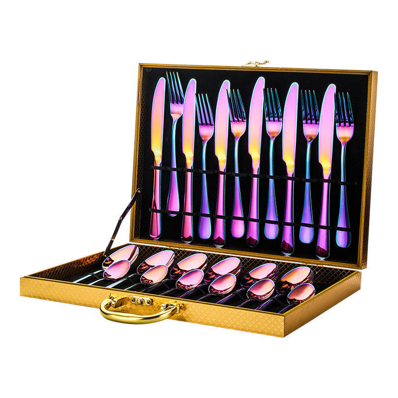 24-Piece Stainless Steel Flatware Set in Gift Case (Black/Matte Black/Colorful/Gold/Silver/Rose Gold)