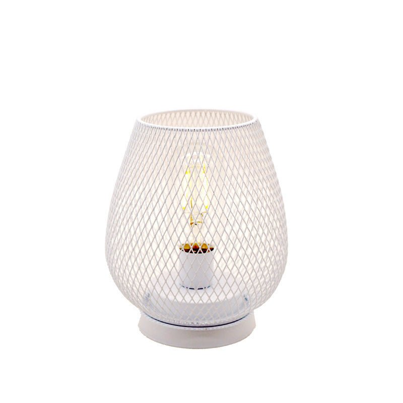 Retro Hollow-Out Iron Table Lamp, Battery-Powered Night Light for Bedroom Decor