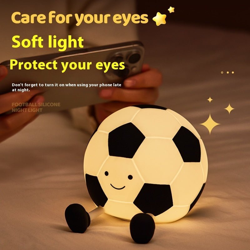 Cute Football LED Night Light, Rechargeable Bedside Lamp for Kids Bedroom & Sleep Aid
