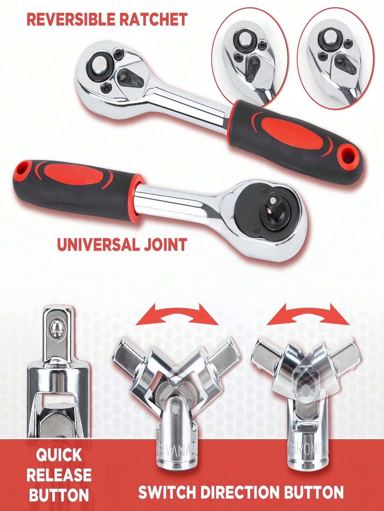 Part-Driven Socket Claw Ratchet Wrench Set with Drill Sockets & Extension Rods – Metric Tool Kit for Auto Repair & Home Use