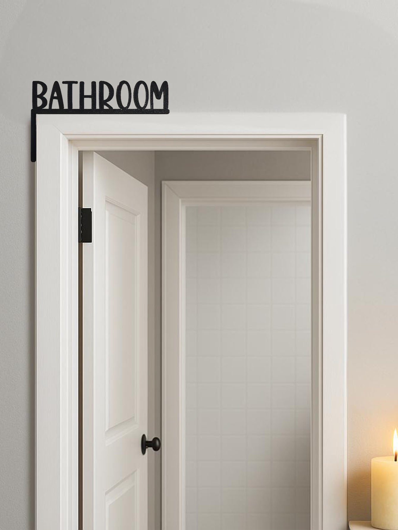 Black Metal Bathroom Wall Sign – Decorative English Letter Door Frame Decor