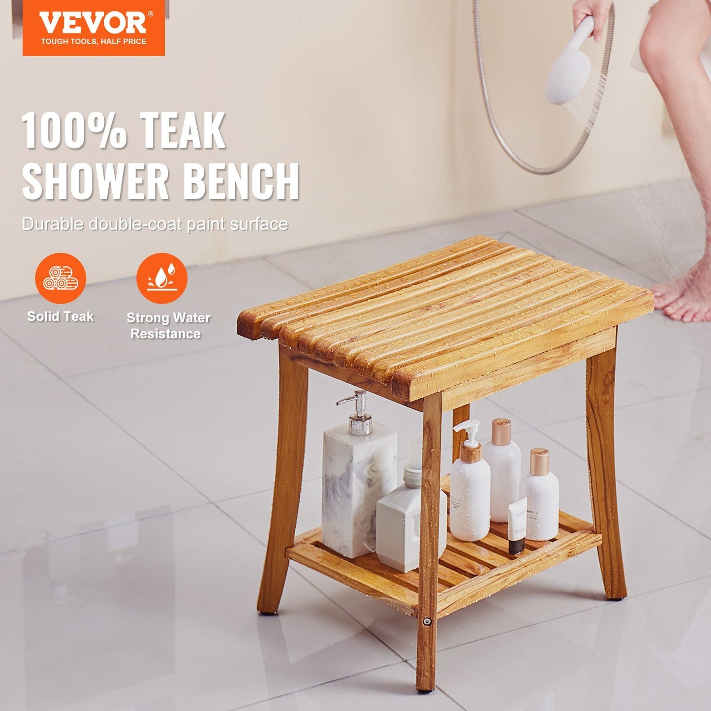 Teak Shower Bench 20 X 14.3 X 17.9 In Wood Shower Stool Chair For Bathroom - DonoHome