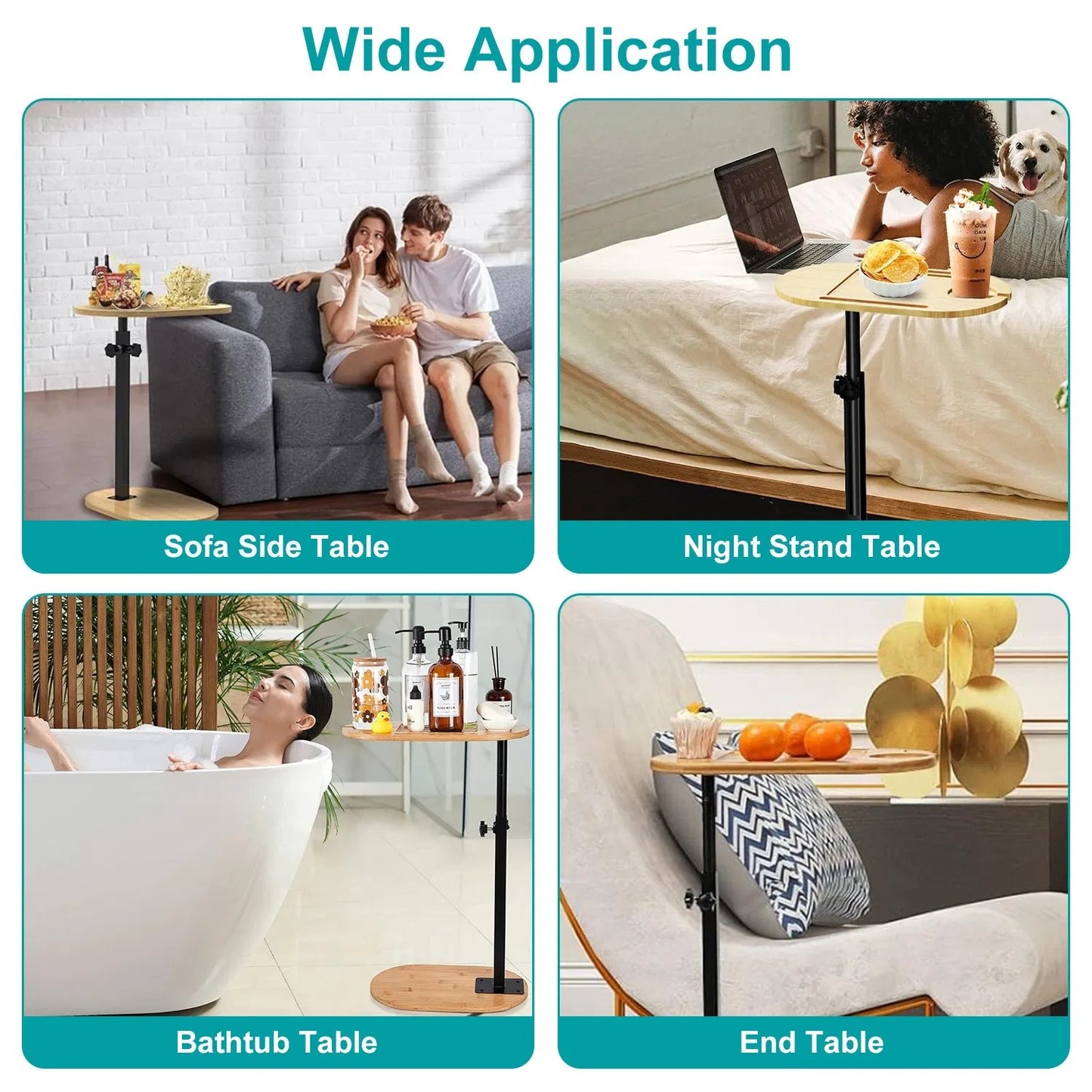 Freestanding Bamboo Bathtub Tray Table – Adjustable Bath Caddy for Spa & Bathroom Organization