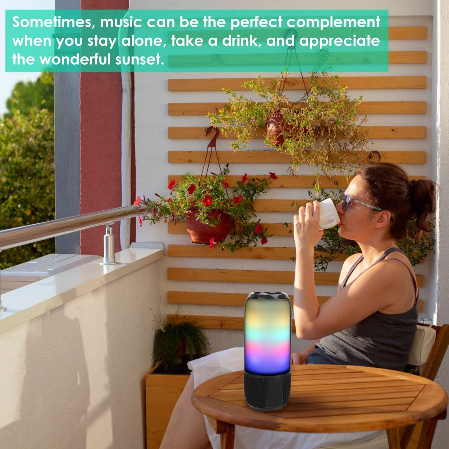 Wireless Portable Bluetooth Speaker with 6-Color LED Lights, TWS Stereo, Outdoor & Party Use