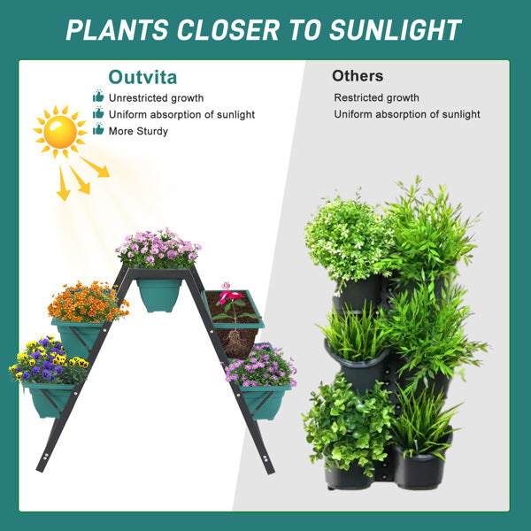 Raised Tiered Garden Planter Bed with 5 Boxes – Vertical Gardening Stand with Metal Frame & Drainage