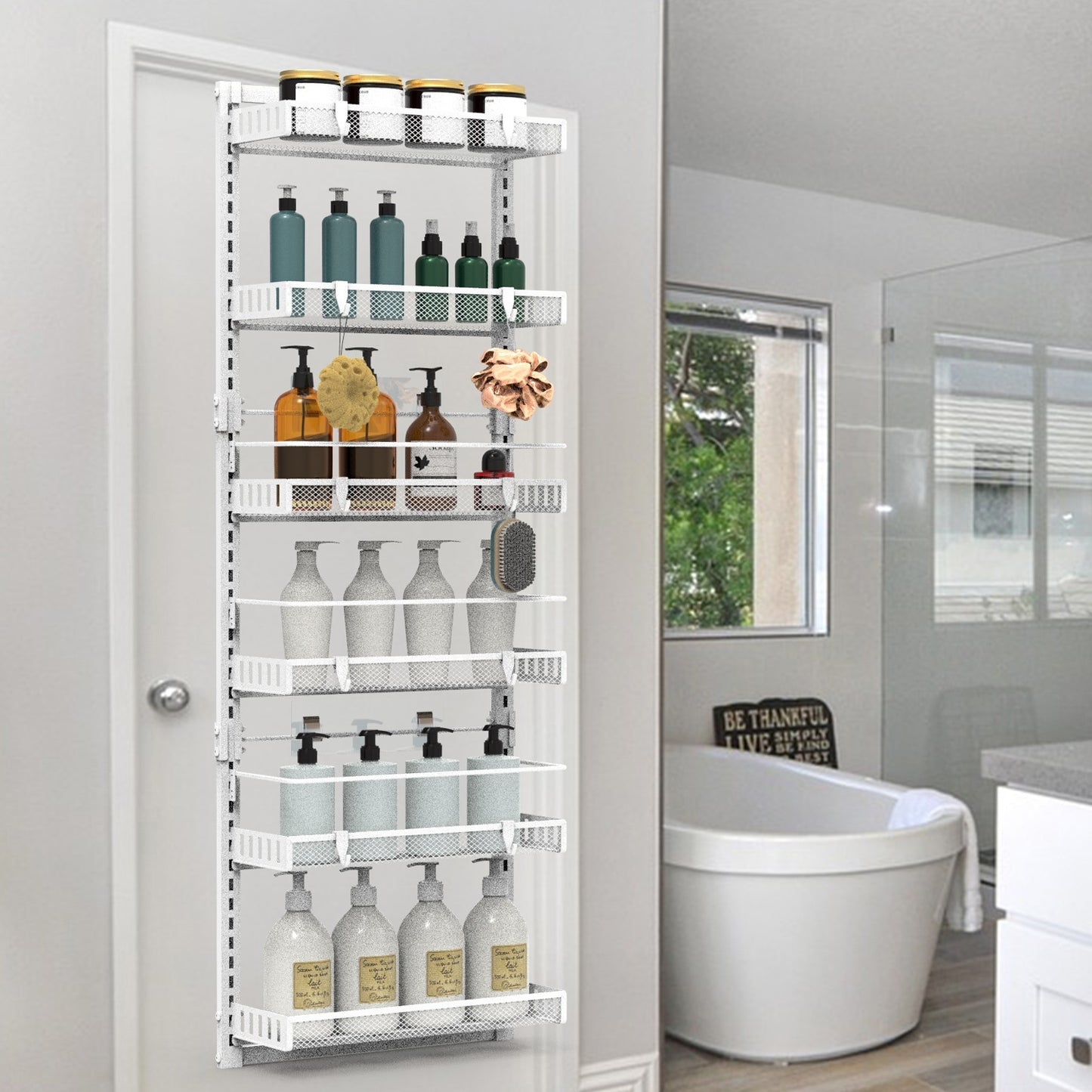 Over-the-Door Pantry Organizer, 6-Tier Carbon Steel Rack (50.2″H × 17.1″W × 5.5″D, 110 lb) – Black/White