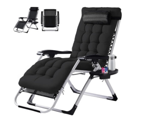Zero Gravity Reclining Camping Lounge Chair w/ Cup Holder Tray & Removable Cushion (Black/Grey)