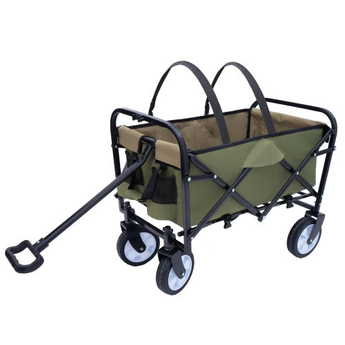 Collapsible Foldable Wagon Cart with Straps – Heavy Duty Utility Wagon for Camping, Gardening, Shopping & Sports (225 lbs Capacity)