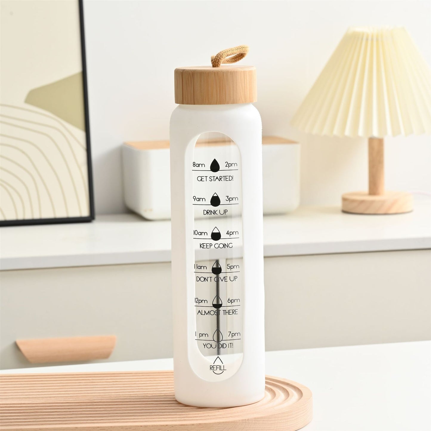 Large Capacity Portable Glass Water Bottle with Time Marker