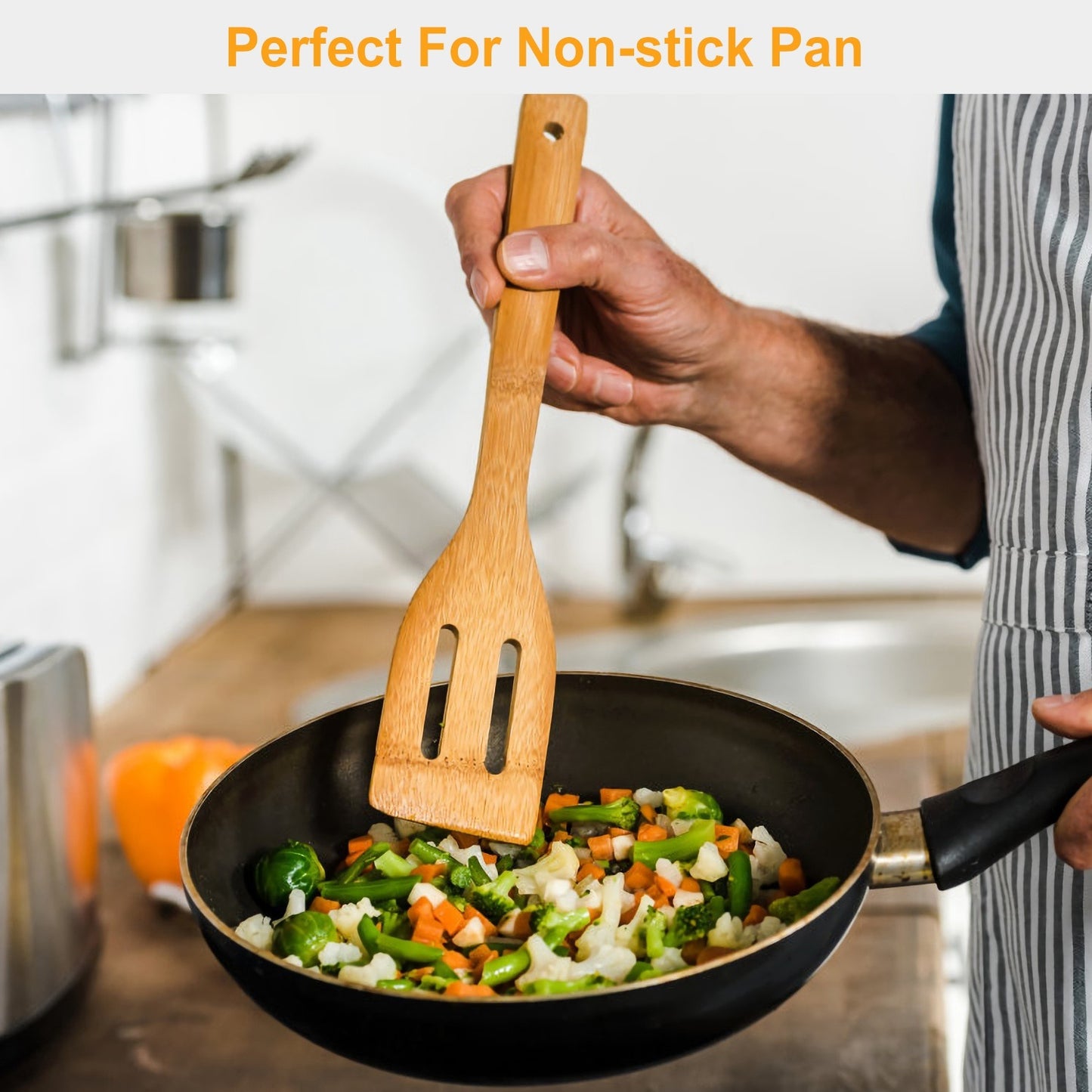 6Pcs Bamboo Wooden Cooking Utensils Set – Spoons & Spatulas for Nonstick Cookware