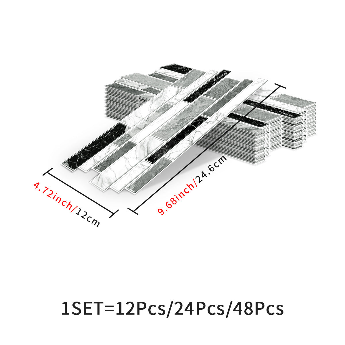 Irregular Black White Gray Marble Peel & Stick Wallpaper – Waterproof Oil-Proof PVC Imitation Tiles for Kitchen & Bathroom