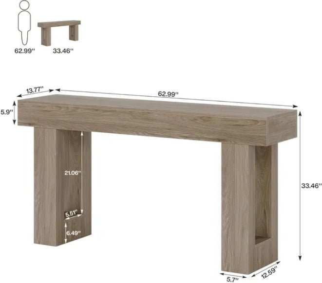 Contemporary 63" Wooden Sofa Table - Modern Long Console for Living Room & Entryway - DonoHome