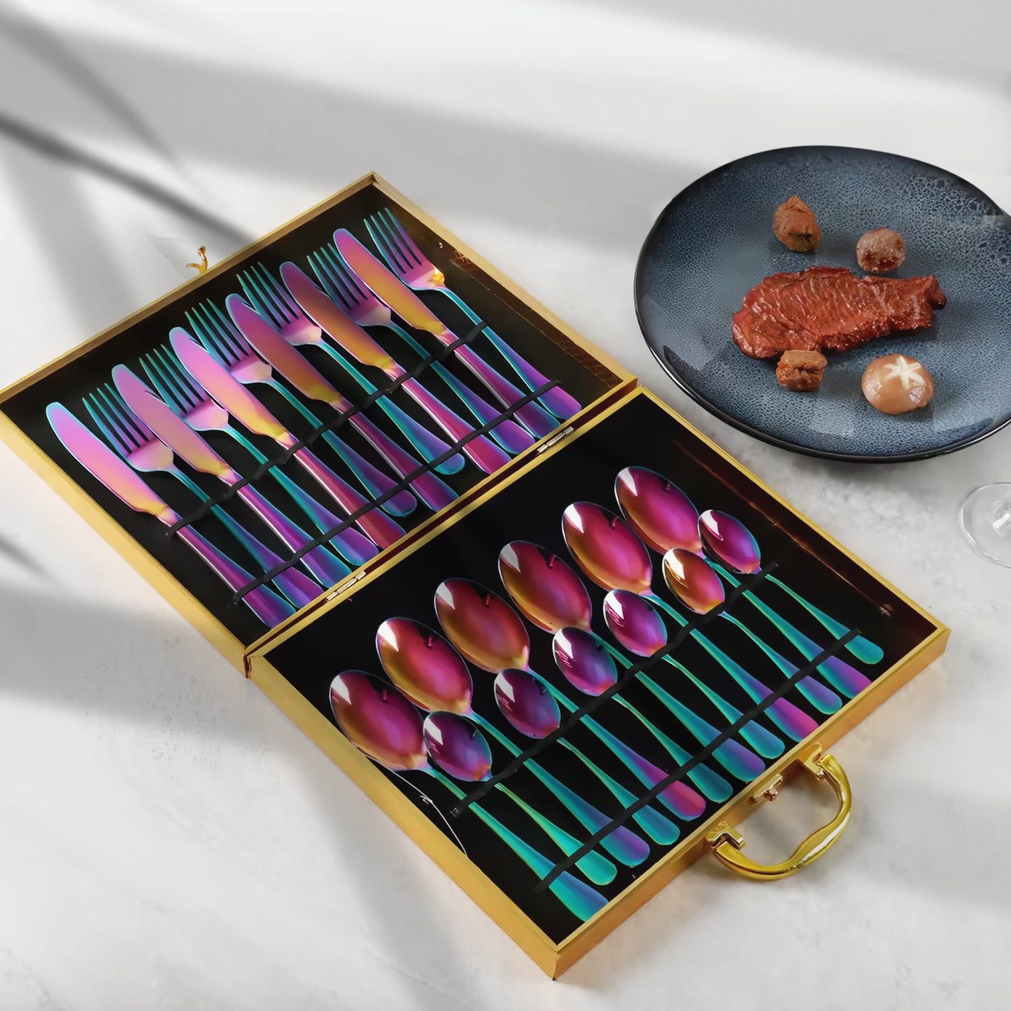 24-Piece Stainless Steel Flatware Set in Gift Case (Black/Matte Black/Colorful/Gold/Silver/Rose Gold)
