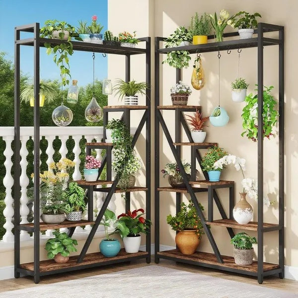 Multi-Tier Metal & Wood Plant Stand – Indoor & Outdoor Flower Pot Shelf Organizer