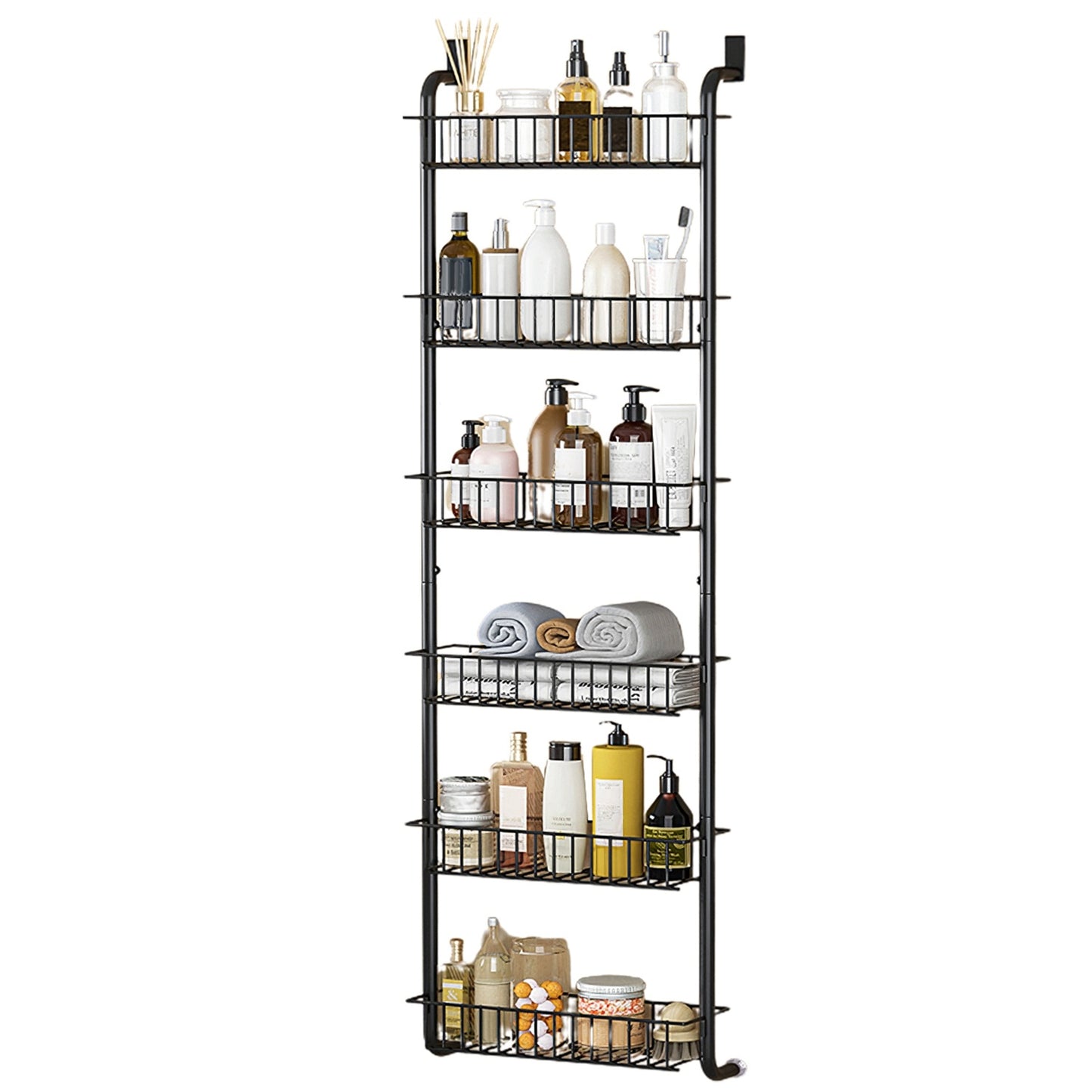 Over-the-Door Pantry Organizer, 6-Tier Hanging Basket Rack (63″, Carbon Steel) – Black/White