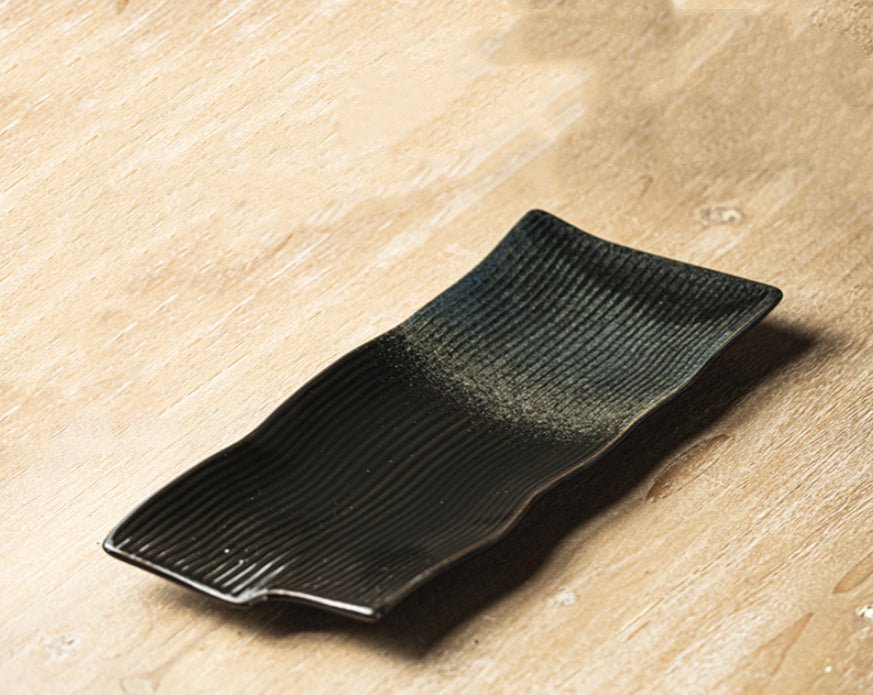 Irregular Long Ceramic Sushi Plates – Japanese Style Striped Flat Serving Dish
