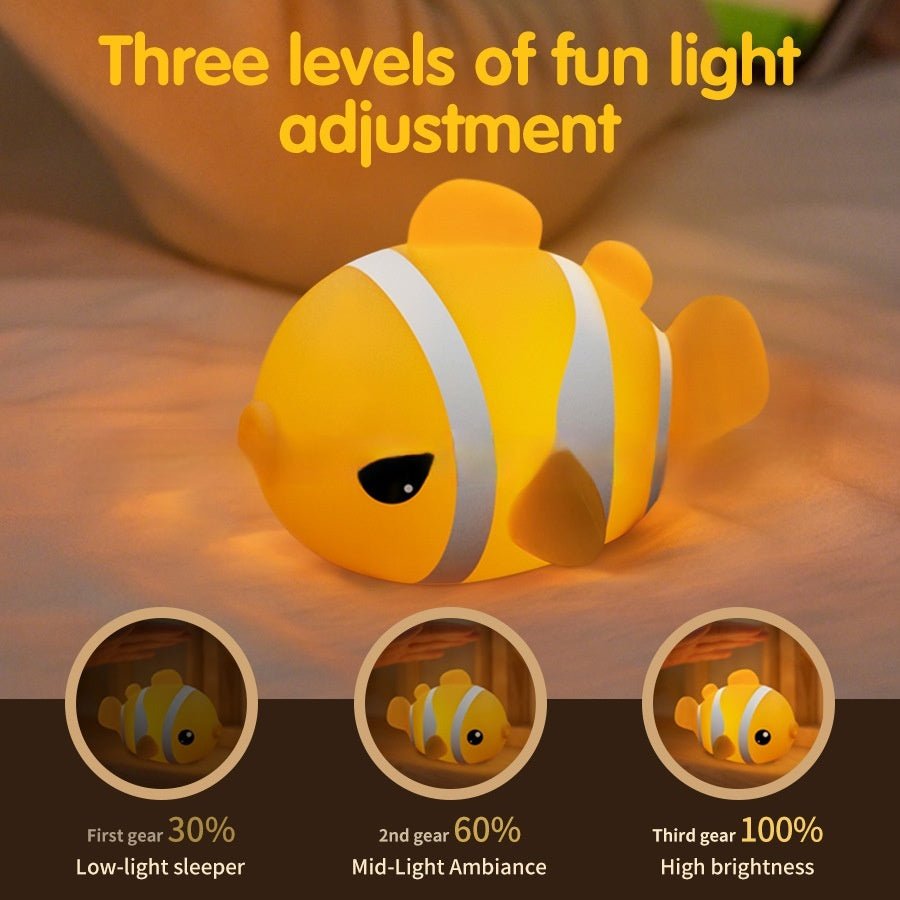 Adorable Clownfish Silicone Night Light, Rechargeable Bedside Lamp for Kids & Baby Nursery
