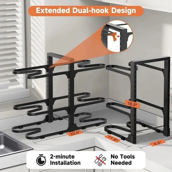 Pots And Pans Organizer, Adjustable 6-Tier Pots Organizer Rack For Cookware Heavy Duty Pots Rack For Kitchen Storage