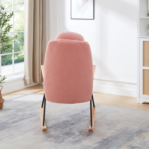 Modern Upholstered Rocking Chair with Headrest & Armrests – Living Room/Bedroom (Pink)