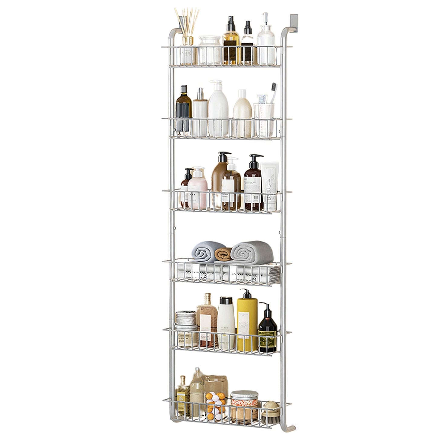 Over-the-Door Pantry Organizer, 6-Tier Hanging Basket Rack (63″, Carbon Steel) – Black/White