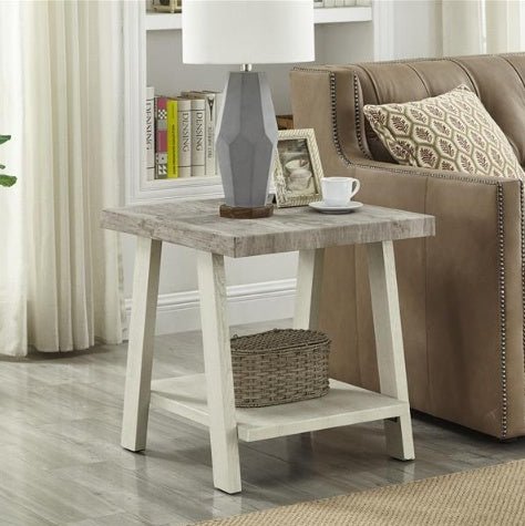 Contemporary Two-Tone Side Table with Lower Shelf (24″W × 22″D × 23″H, Athens Weathered Gray/Beige) - DonoHome