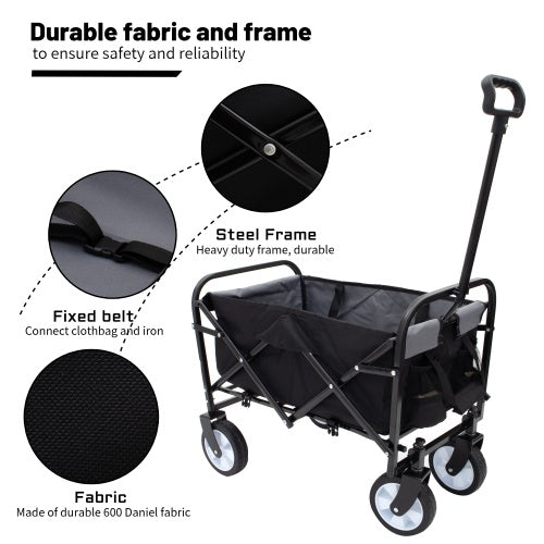 Collapsible Foldable Wagon Cart with Straps – Heavy Duty Utility Wagon for Camping, Gardening, Shopping & Sports (225 lbs Capacity)