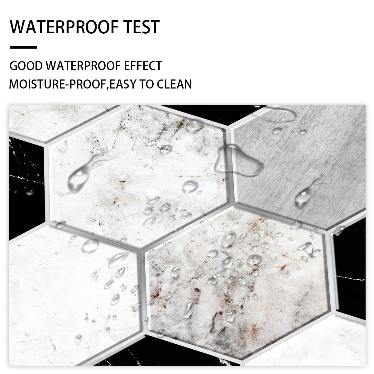 Black & White Marble Hexagonal Peel & Stick Wall Tiles – Waterproof Glossy PVC Backsplash for Kitchen & Bathroom