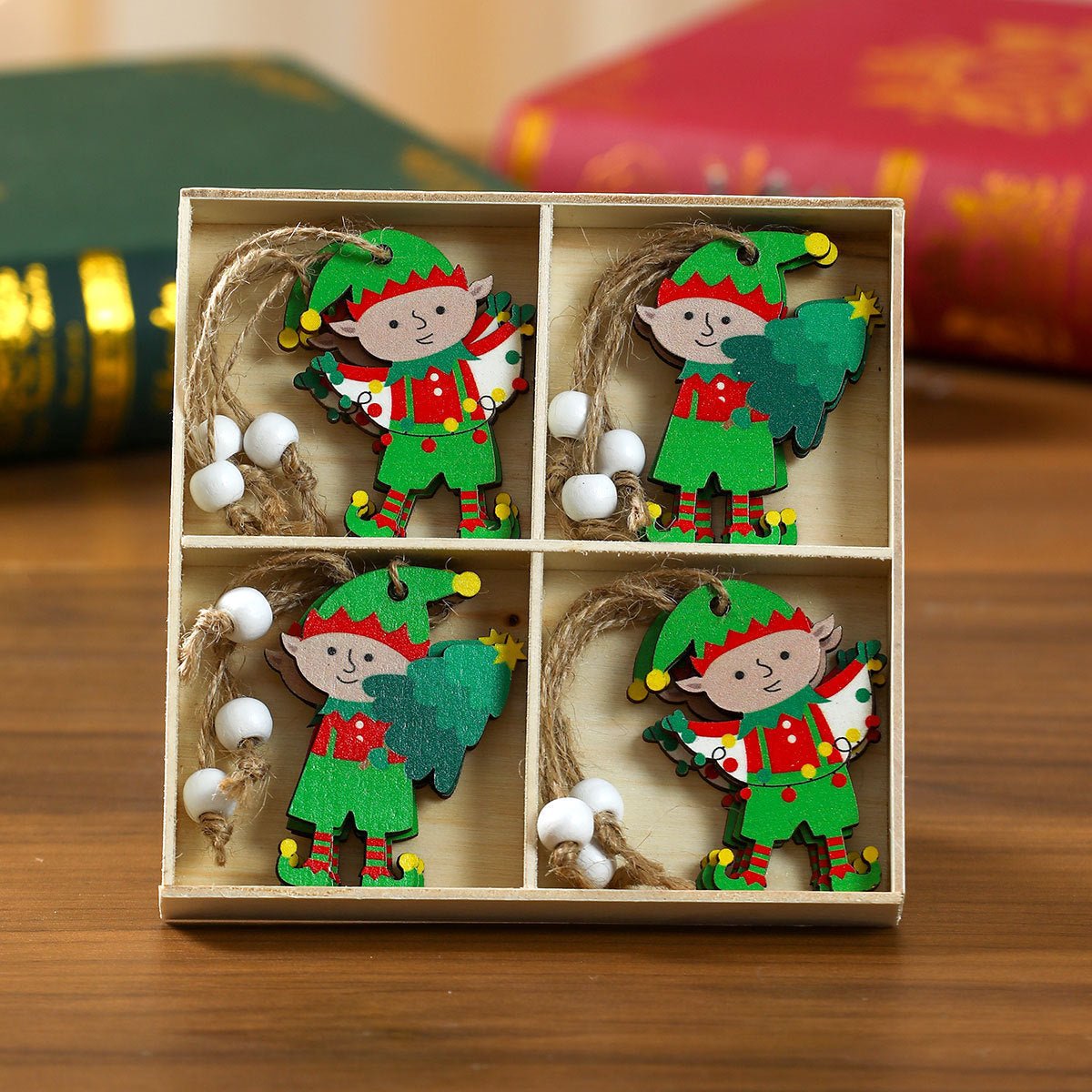 12 Pcs Wooden Christmas Ornament Set, Tree Pendants in a Gift Box
