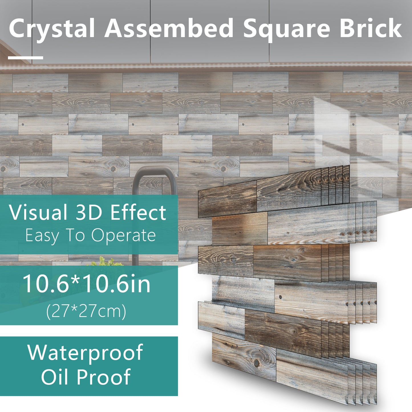 Wood Grain Mosaic Peel & Stick Wall Tiles – Waterproof Oil-Resistant PVC Stickers for Kitchen & Bathroom
