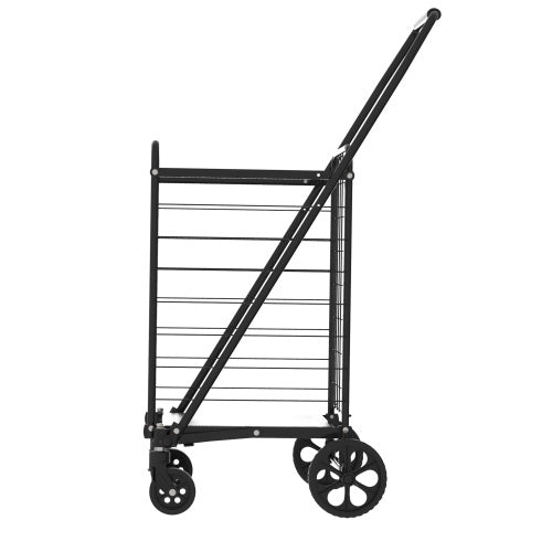 Foldable Shopping Cart with Wheels – Utility Grocery Trolley with Double Basket & 360° Swivel Wheels