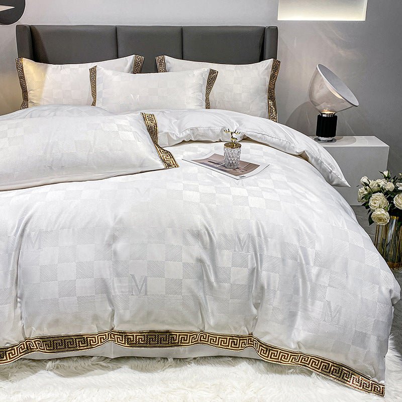 Luxury Silk Cotton Bedding Set – Fitted Sheet, Quilt Cover & Pillowcases (4-Piece)