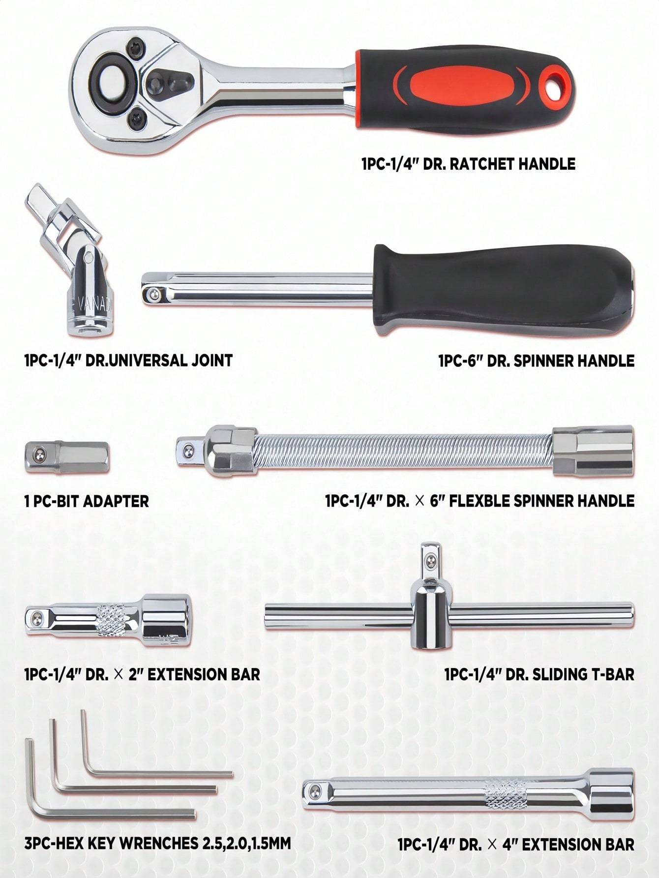 Part-Driven Socket Claw Ratchet Wrench Set with Drill Sockets & Extension Rods – Metric Tool Kit for Auto Repair & Home Use