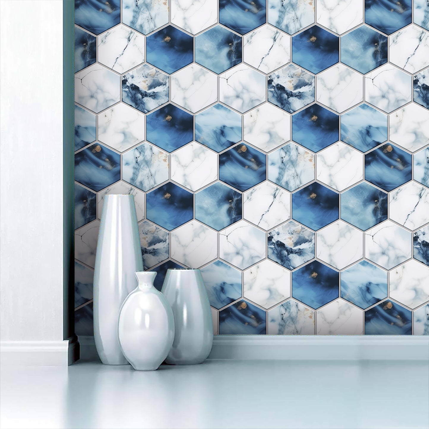 Blue & White Marble Peel & Stick Wall Tile – Waterproof Self-Adhesive PVC Sticker for Kitchen & Bathroom