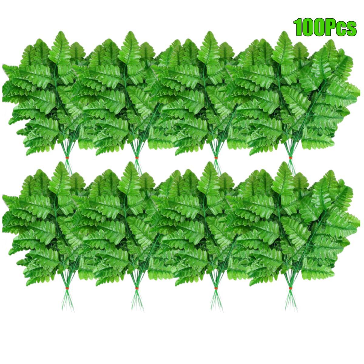Artificial Fern Leaves Stem Green Cemetery Leaf Picks Wedding Flower Arrangements - DonoHome