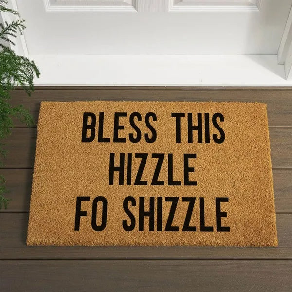 Bless This Hizzle Fo Shizzle Heavy-Duty Coconut Coir Doormat - Non-Slip Premium Outdoor Mat For Entryway With Humorous Housewarming Gift Design, 23.6x15.7 Inch 60x40cm Durable Front Porch Decor