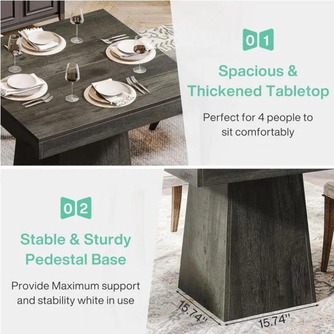 Modern Square Dining Table, Dark Wood Pedestal Base, for Kitchen & Dining
