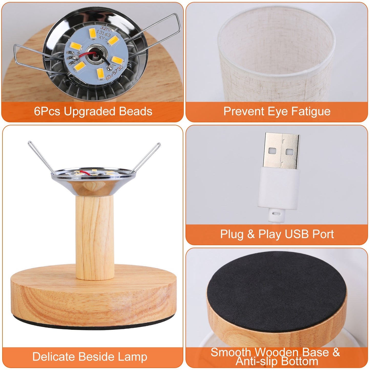 Warm White Bedside Lamp – Modern Bedroom Night Light with USB Plug