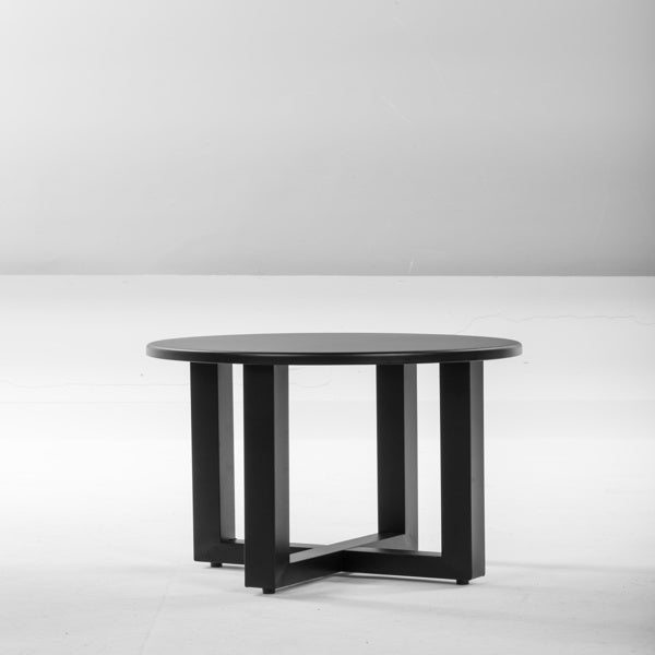 Round Outdoor Side Table, Black Metal Cross-Leg (46×46×41.5 cm)