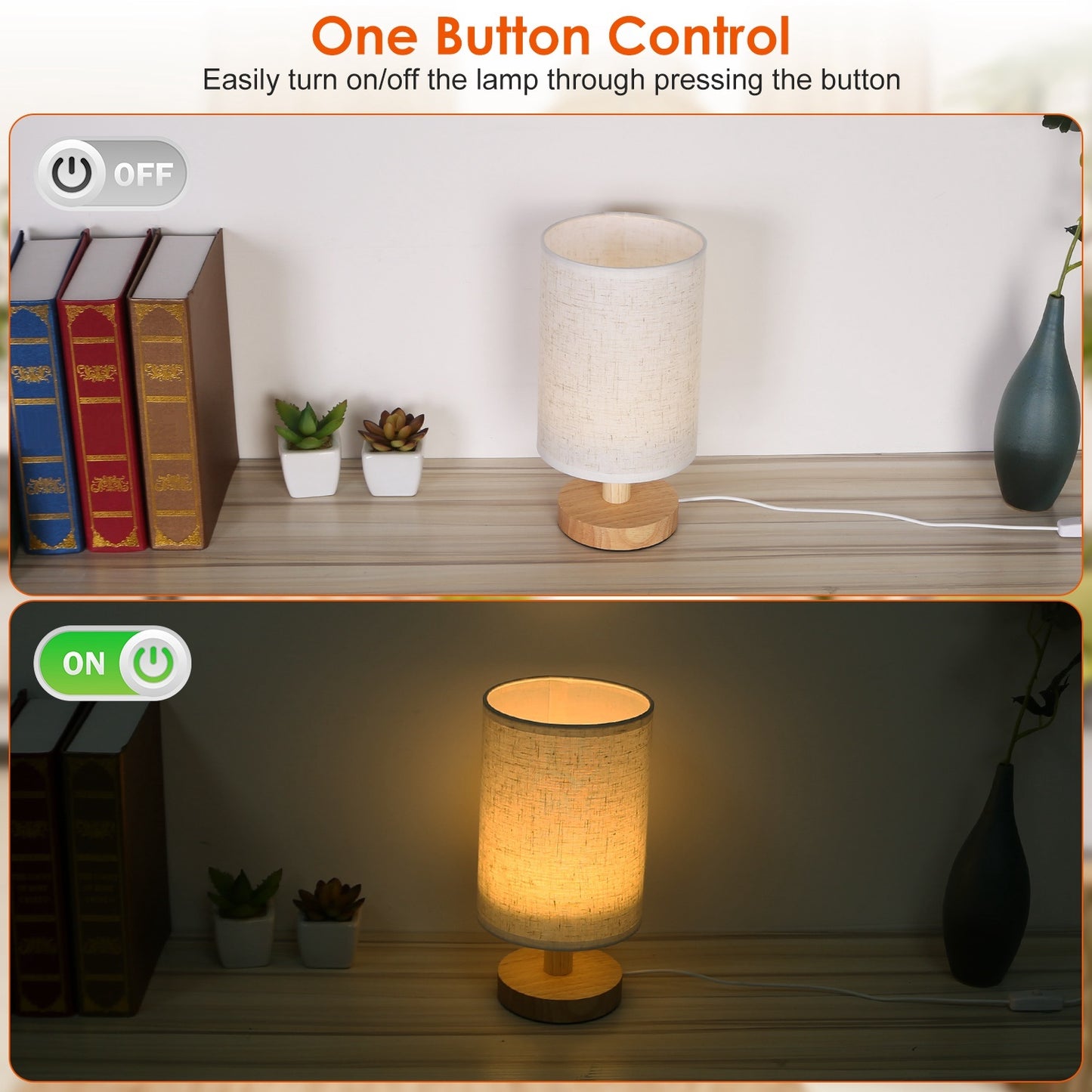 Warm White Bedside Lamp – Modern Bedroom Night Light with USB Plug
