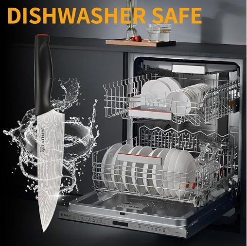 Damascus Pattern 15-Piece Kitchen Knife Set With Block, High Carbon Steel Chef Knife, Includes Sharpener And Scissors, Ergonomic Black Anti-Slip Handle And Red Trim, Perfect For Professionals