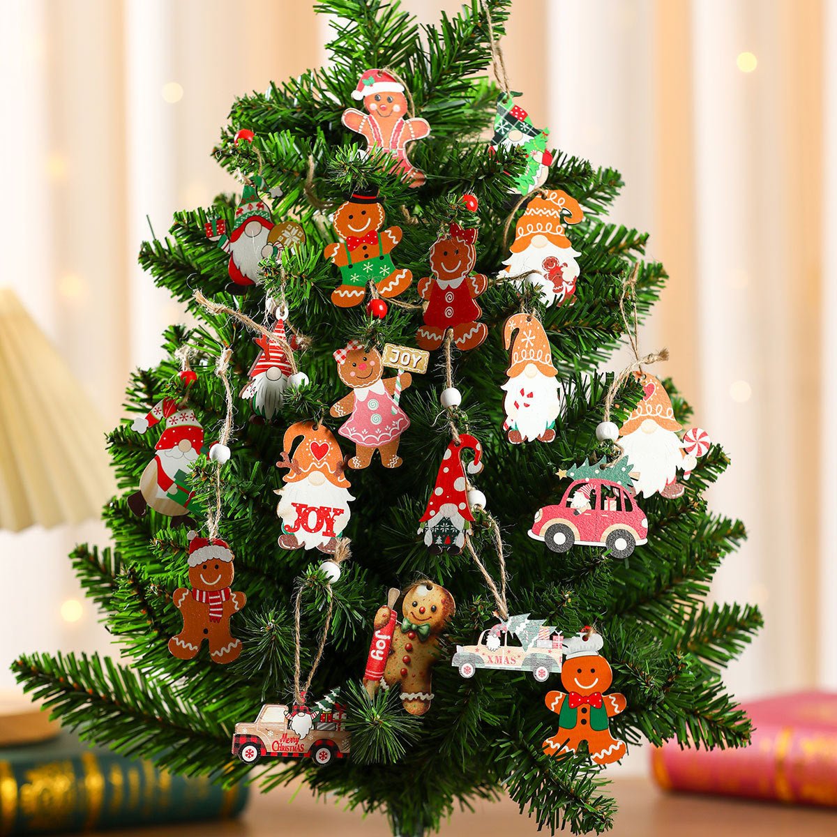 12 Pcs Wooden Christmas Ornament Set, Tree Pendants in a Gift Box