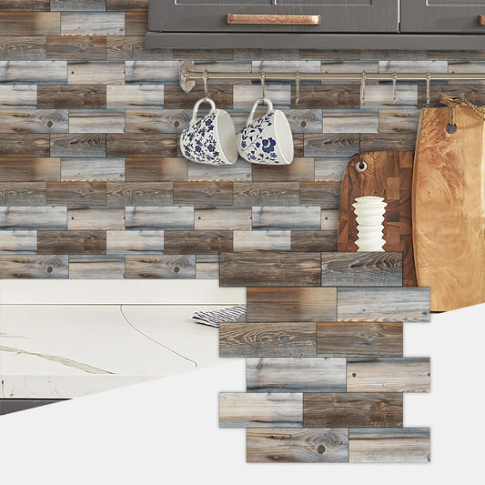 Wood Grain Mosaic Peel & Stick Wall Tiles – Waterproof Oil-Resistant PVC Stickers for Kitchen & Bathroom